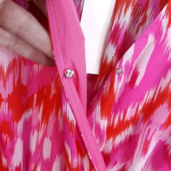 AQUA Womens Dress XS Pink Pullover Faux Wrap Mini Elastic Waist VNeck Ikat - Picture 5 of 9